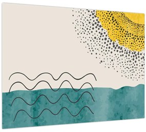 Tablou pe sticlă - pictură abstractă de plajă N⁰1 (70x50 cm)