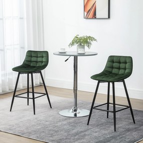 Set de 2 scaune de bar HOMCOM cu spatar, tapitate, stil nordic, metal, catifea, verde, 45x47x88cm | Aosom Romania