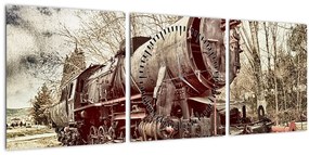 Tablou cu locomotivă istorică (cu ceas) (90x30 cm)