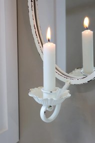 Oglindă cu suport pentru lumânare, din metal și sticlă, crem antichizat, H 38 cm