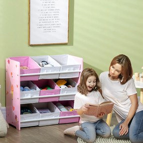 ZONEKIZ Dulăpior de Jucării cu 9 Coșuri Detașabile din MDF și Material Textil Roz | Aosom Romania