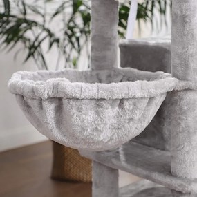 Ansamblu pentru pisici cu 3 casute, plush / sisal, gri, Feandrea