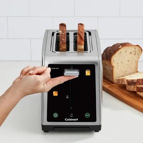 Prajitor de paine Cuisinart SimpliTouch XL RBT2200U, 1000 W, 6 trepte de prajire, 5 programe, Comenzi tactile, Centrare automata, Inox/Negru