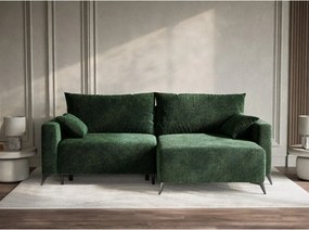 Colțar verde închis extensibil/cu spațiu de depozitare cu tapițerie din chenille (cu colț pe partea dreaptă/cu șezlong) Leon – Maison de Rêve
