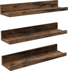 Set 3 buc rafturi de perete TAYLOR 38x10 cm, maro rustic