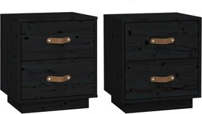 vidaXL Noptiere, 2 buc., negru, 40x34x45 cm, lemn masiv de pin