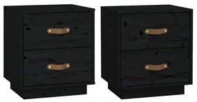 818334 vidaXL Noptiere, 2 buc., negru, 40x34x45 cm, lemn masiv de pin