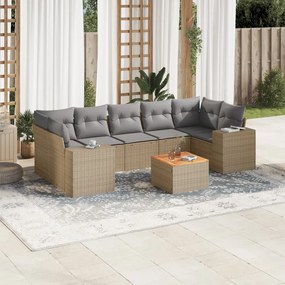 vidaXL Set canapele de grădină, 8 piese, cu perne, bej, poliratan