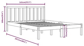 Cadru de pat dublu 4FT6, 135x190 cm, lemn masiv pin Maro, 135 x 190 cm