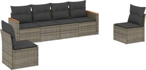 vidaXL Set mobilier grădină cu perne, 6 piese, gri, poliratan