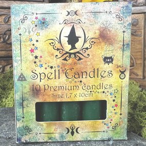 Set 10 lumanari verzi pentru ritualuri de bani, vindecare si abundenta, 10x1.7 cm