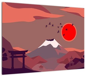 Tablou pe sticlă - Ilustrație a Muntelui Fuji (70x50 cm)