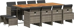 vidaXL Set mobilier de grădină cu perne, 13 piese, gri, poliratan