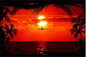 Tablou - apus de soare cu avion (90x60 cm)