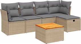 vidaXL Set canapele de grădină, 6 piese, cu perne, bej, poliratan
