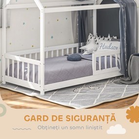 HOMCOM Pat Montessori pentru Copii în Formă de Căsuță cu 15 Șipci și Bariere de Protecție, 96x195x165 cm, Alb | Aosom Romania