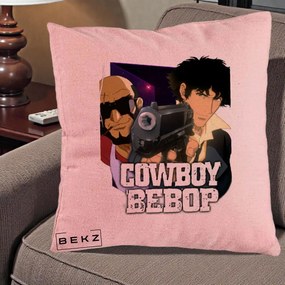 Perna Personalizata Cowboy Bebop Spike si Jet Poster, 40x40 cm, Roz, Husa Detasabila, Perna Inclusa, BEKZ®