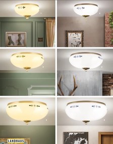 Plafoniera clasica Landhaus 35cm alama satin/ sticla champagne decor verde