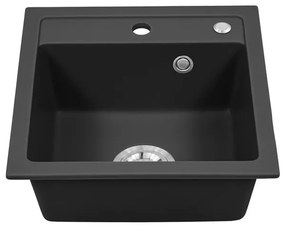 Chiuvetă pătrată Nia din granit, cu o singură cuvă, neagră