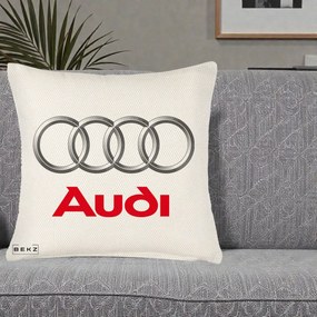 Perna Personalizata cu emblema Audi, 40x40 cm, Crem Reliefat, Husa Detasabila, Perna Inclusa, BEKZ®