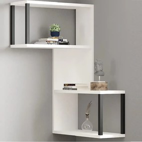 Raft de perete Lester pentru colt,  culoare alb si negru  84 cm