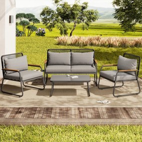 Set de lounge pentru grădină pentru 4 persoane, cu canapea dublă, 2 canapele individuale și 1 măsuță de cafea, Gri