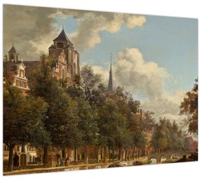 Tablou pe sticlă - Jan van der Heyden, View Down a Dutch Canal, reproducere (70x50 cm)