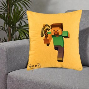 Perna Personalizata Minecraft Steve, 40x40 cm, Galben, Husa Detasabila, Perna Inclusa, BEKZ®