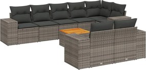 vidaXL Set canapele de grădină, 9 piese, cu perne, gri, poliratan