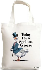 Sacosa de Panza pentru Cumparaturi, Geanta Tote, model Today I'm a serious goose 38 x 34.5 cm, Alba, BEKZ®