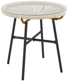 Outsunny Masă de cafea rotundă de grădină din rășină imitație rotin metal și blat sticlă temperată Ø 50 x 50 cm crem | Aosom Romania