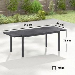 Outsunny Masă de Grădină Extensibilă Blat Aluminiu Efect Lemn Picioare Reglabile 8-10 Persoane 214x85x75cm Gri Antracit | Aosom Romania