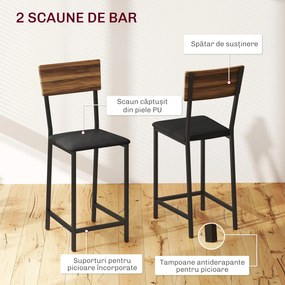 HOMCOM Set Blat de Bar Pliabil și 2 Scaune, Suport Vin și Pahare, Maro | Aosom Romania
