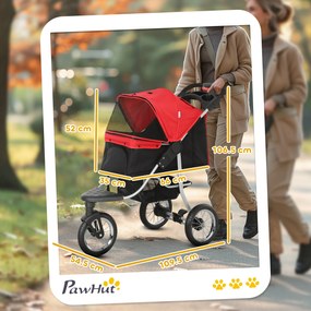 PawHut Cărucior pliabil pentru câini Cărucior pentru câini &amp; pisici până la 10 kg Cărucior pentru pisici cu ferestre din plasă Suport pentru băuturi Coș de depozitare Cărucior pentru pisici Buggy Roșu | Aosom Romania