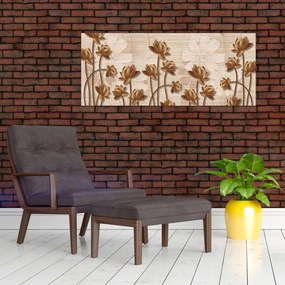 Tablou cu abstracția florilor - maro (120x50 cm)