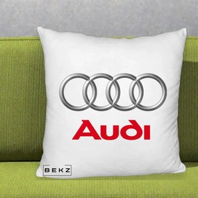 Perna Personalizata cu emblema Audi, 40x40 cm, Alb Pufos, Husa Detasabila, Perna Inclusa, BEKZ®