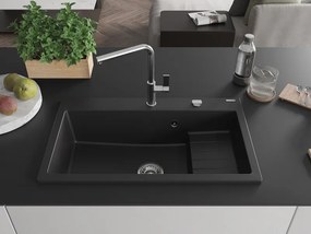 Mexen Omar chiuvetă granit cu 1 cuvă 800 x 480 mm, negru, sifon crom - 6520801005-77