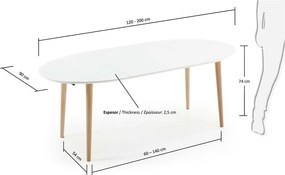 Masă dining extensibilă Kave Home Oakland, 120 x 90 cm , alb