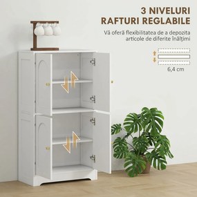 HOMCOM Comodă Bucătărie, Dulap Bucătărie cu 2 Dulapuri, 4 Uși Arcuite, 2 Rafturi Reglabile, cu Dispozitiv Anti-Răsturnare, 60x30x110 cm, pentru Sala de Masă, Living, Alb | Aosom Romania