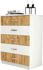 Comoda 616TNM1510, alb/stejar, PAL melaminat, 72x45x98 cm