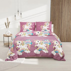 Lenjerie de pat pentru copii din bumbac violet, UNICORN