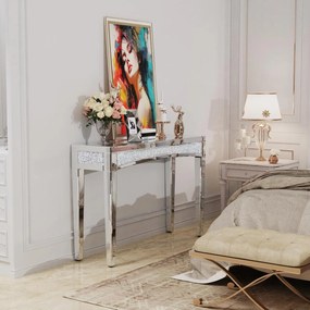 MAOG4 - Masa toaleta oglinda, masuta consola, 120 cm, cosmetica machiaj, vanity birou, Argintiu