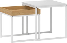 HOMCOM Set de Măsuțe de Cafea Impilabile Moderne cu Tavă, 45x45x45 cm, Alb și Stejar | Aosom Romania