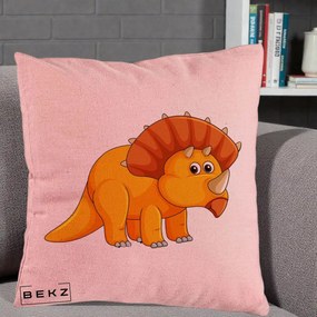 Perna Decorativa Triceratops Portocaliu, 40x40 cm, Roz, Husa Detasabila, Perna Inclusa, BEKZ®