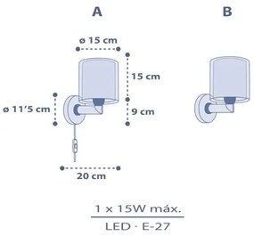 Dalber 76639 - Lampă de perete pentru copii MOON DREAMS, 1xE27/15W/230V, albastră