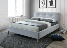 Pat tapitat cu stofa Hamilton Light Grey + Lenjerie Bonus