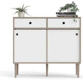 Bufet cu 2 sertare in decor de stejar Culoare alb, ELISEO