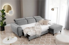 Colțar gri extensibil/cu spațiu de depozitare cu tapițerie din catifea (cu colț pe partea dreaptă/cu șezlong) Foble – ELTAP