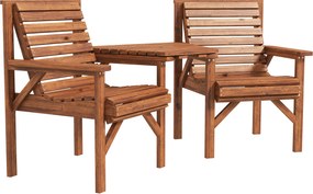 Outsunny Set bistro 3 piese din lemn rezistent la intemperii, set mobilier grădină cu design lamelar și orificiu pentru umbrelă, Carbonizat | Aosom Romania