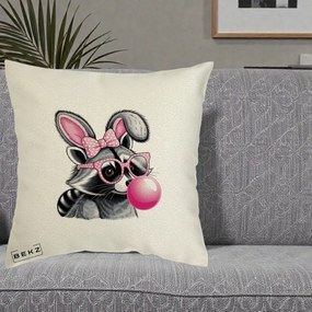 Perna Decorativa Raton cu Urechi de Iepure si Guma de Mestecat, 40x40 cm, Ecru, Husa Detasabila, Perna Inclusa, BEKZ®